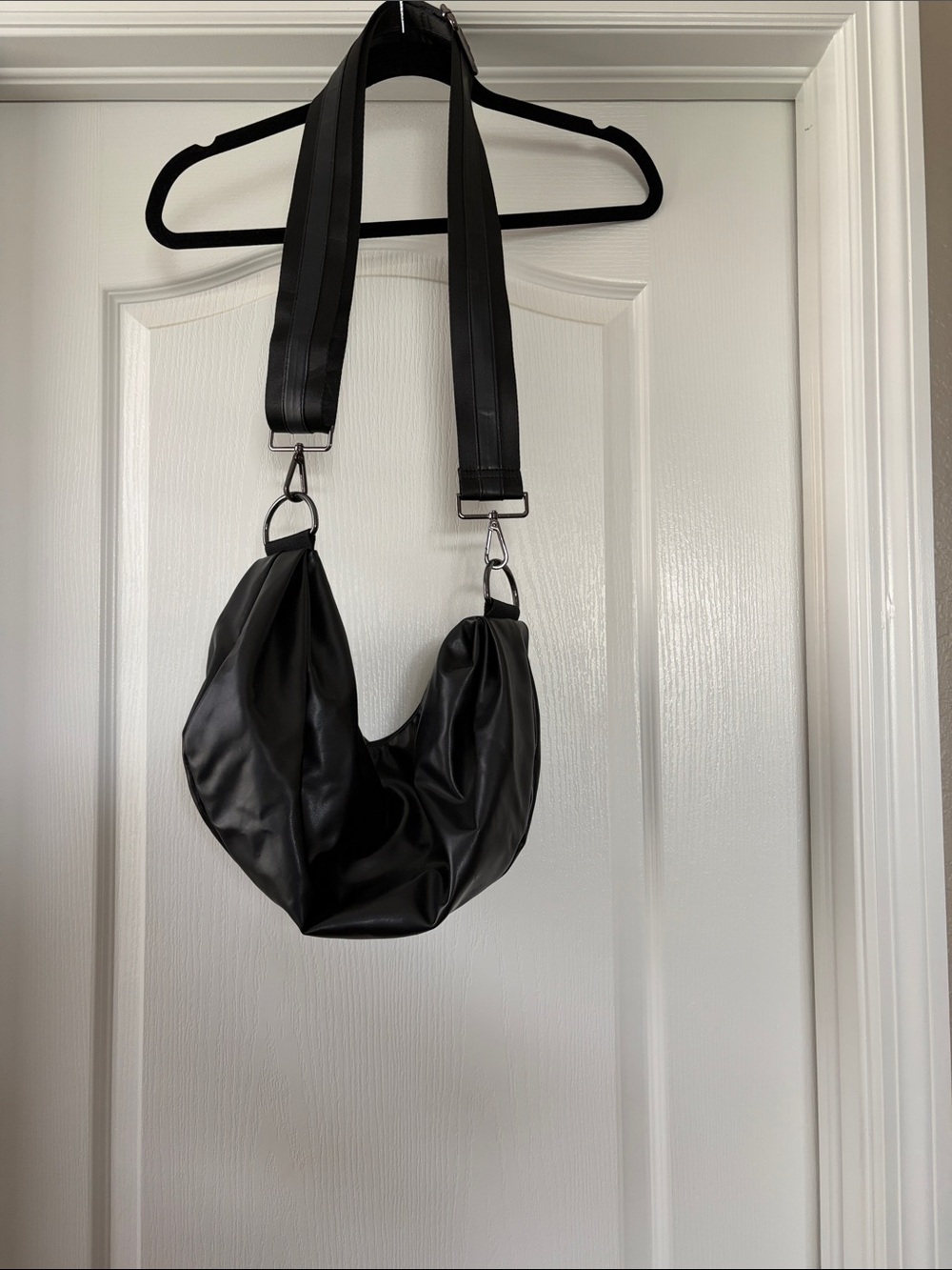 HAUTE SHORE Black Slouchy Crossbody Bag with Wide Strap